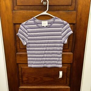 NWT Reformation Muse Tee Ribbed Striped Purple Crop Stretch Top Size S